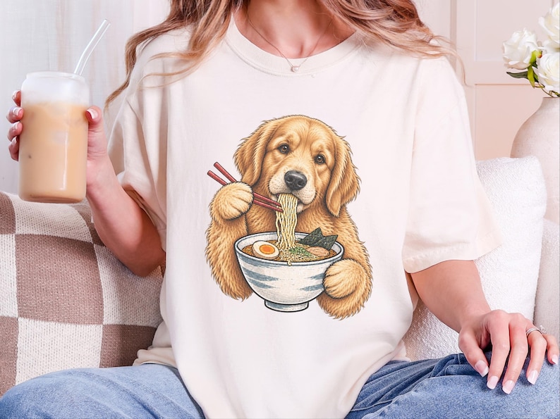 Golden Retriever-tröja, Ramen-älskare, rolig hundtröja, japansk matkonst, nudelälskare-t-shirt, Golden Mom-present bild 1