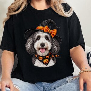 Halloween Dog Shirt, Sheepadoodle Gift, Witch Dog Shirt, Sheepadoodle Mom, Spooky Dog Tee, Doodle Mom Gift image 6