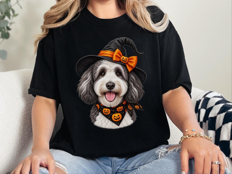 Halloween Dog Shirt, Sheepadoodle Gift, Witch Dog Shirt, Sheepadoodle Mom, Spooky Dog Tee, Doodle Mom Gift image 6