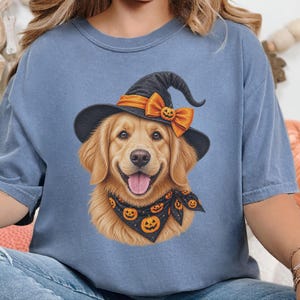 Halloween Dog Shirt, Witch Dog Shirt, Golden Retriever Mom Gift, Fall Dog Lover Tee, Golden Mom Gift image 3