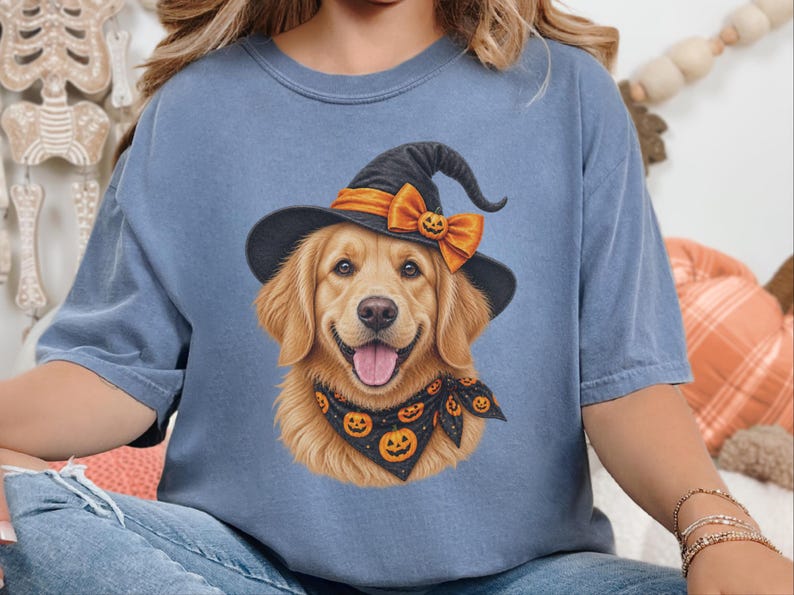 Halloween Dog Shirt, Witch Dog Shirt, Golden Retriever Mom Gift, Fall Dog Lover Tee, Golden Mom Gift image 3