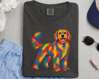 Golden Retriever Shirt, Colorful Dog Art, Rainbow Puppy Tee, Dog Lover Gift