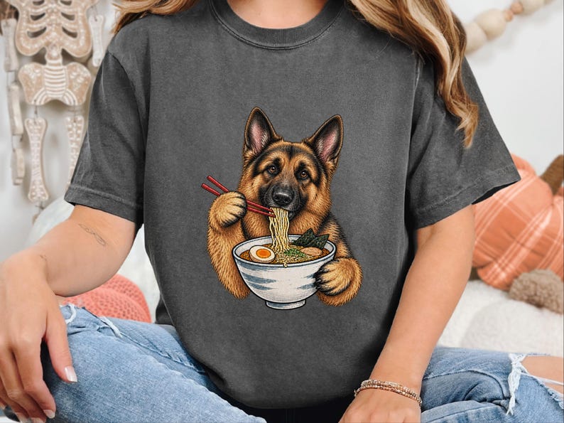 German Shepherd Ramen Shirt, Ramen Lover Gift, Funny Dog Tee, Japanese Food Shirt, Shepherd Dog Lover Gift, Noodle Lover Sweatshirt image 2