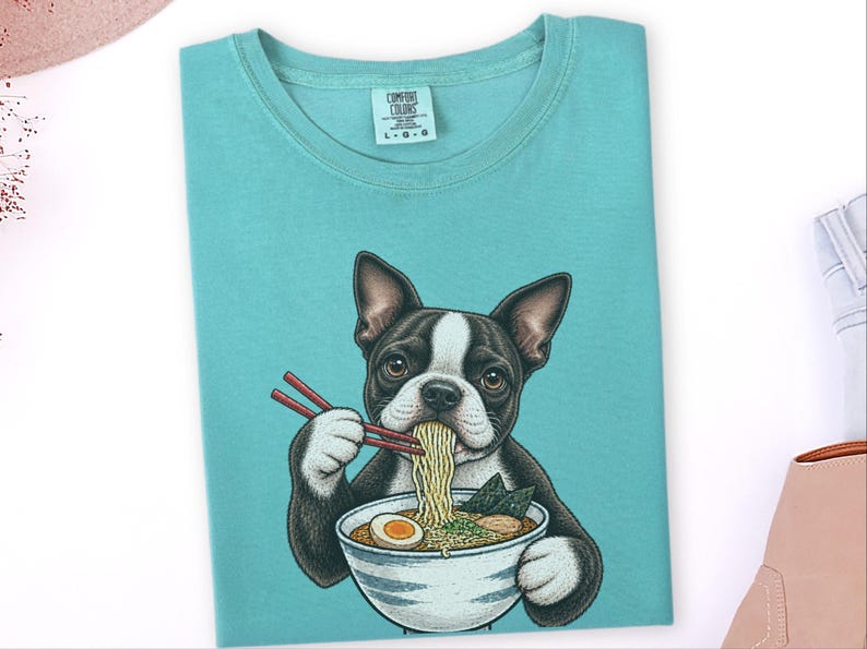 Boston Terrier Shirt, Ramen Lover Gift, Funny Dog Tee, Japanese Food Shirt, Boston Terrier Owner Gift, Noodle Lover T Shirt image 5