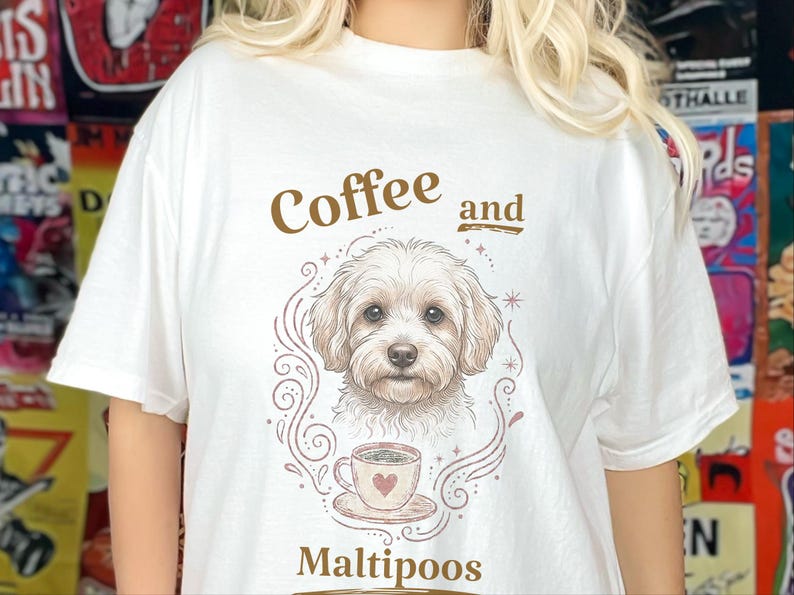 Comfort Colors Maltipoo Mom Shirt, Coffee And Maltipoos Tee, Dog Mama Gift, Vintage Dog Lover Tee, Maltese Poodle Mix, Cozy Tea Lover image 4