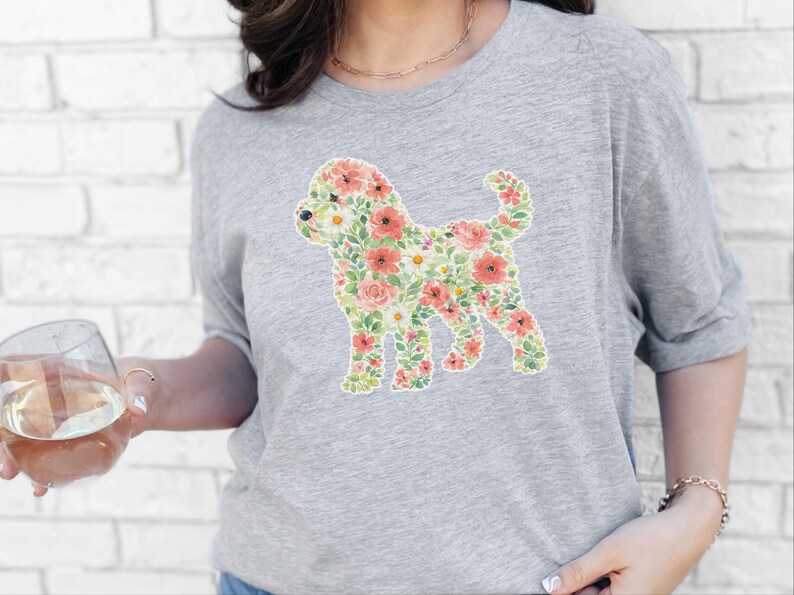 Cockapoo Silhouette Sweatshirt, Floral Dog Print Tee, Botanical Puppy Nursery Art, Cockapoo Floral Silhouette image 4
