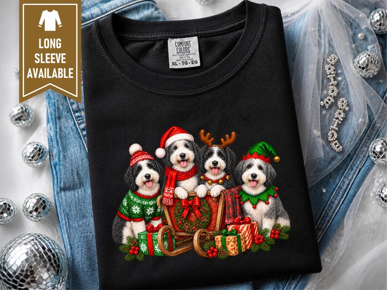 Sheepadoodle Christmas Shirt, Holiday Dog Lover Gift, Festive Puppy Shirt, Sheepadoodle Mom Tee, Cute Xmas Dog Apparel Bild 5