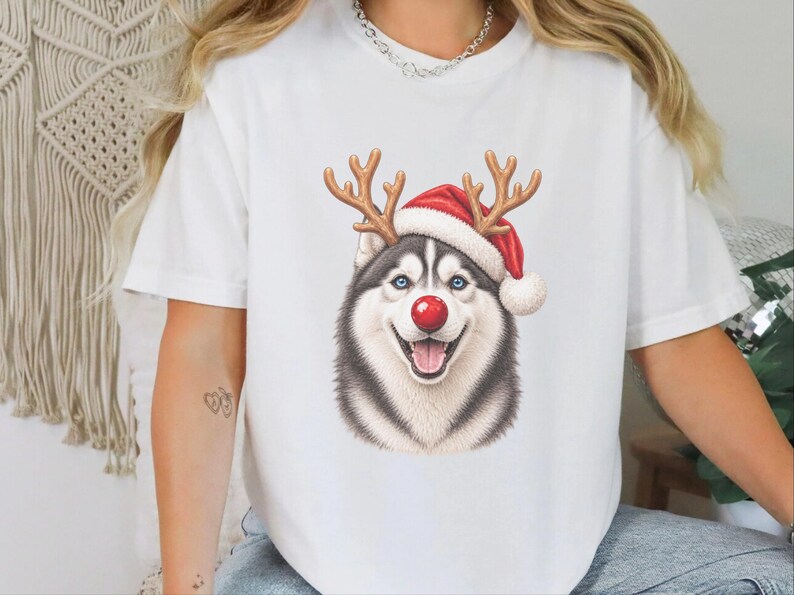 Husky Christmas Shirt, Christmas Dog Sweatshirt, Husky Lover Gift, Santa Paws Holiday Tee, Siberian Husky Mom Shirt image 8