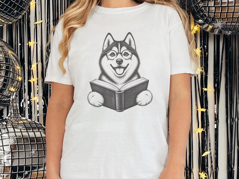 Husky Reading Shirt, Husky Dog Gift, Bookish Dog Tee, Dog Reading Shirt, Husky Mom Gift image 5