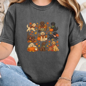 Camiseta de Labrador de otoño, regalo para amantes de los perros de otoño, linda camiseta para mamás de Labrador, suéter de cachorro para Acción de Gracias, ropa acogedora para dueños de mascotas de cosecha. imagen 1