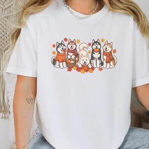 Autumn Dog Shirt, Husky Lover Gift, Fall Huskies Gathering Sweatshirt, Siberian Husky Dad Tee, Cute Puppy Pumpkin Fall Apparel afbeelding 8