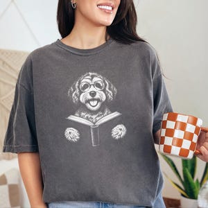 Schnoodle Reading Shirt, Bookish Dog Tee, Schnoodle Mom Gift, Dog Lover Book Shirt, Library Reader Tee image 4