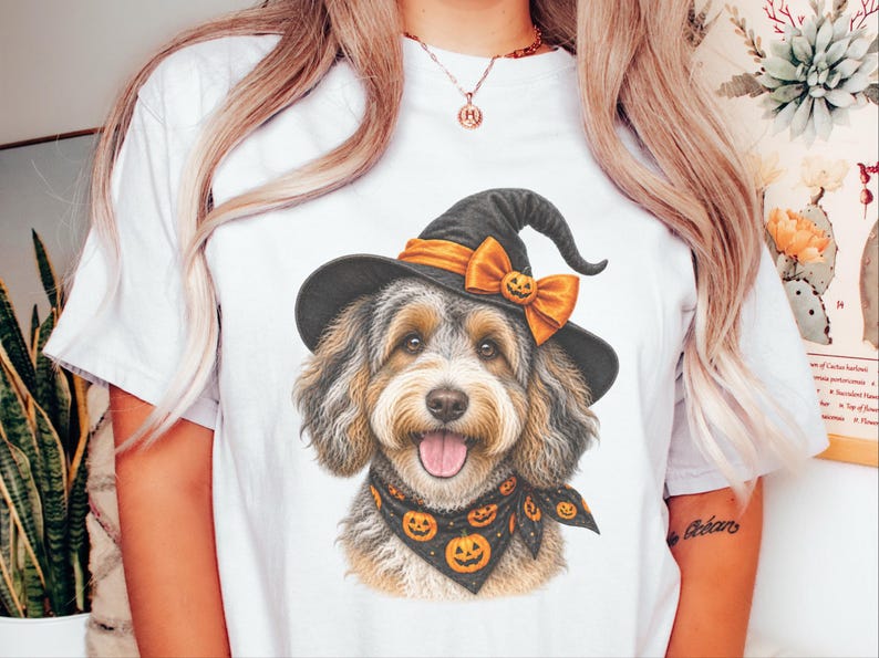 Witch Dog Shirt, Aussiedoodle Shirt, Doodle Mom Halloween Gift, Spooky Dog Lover Tee, Halloween Dog Shirt image 5