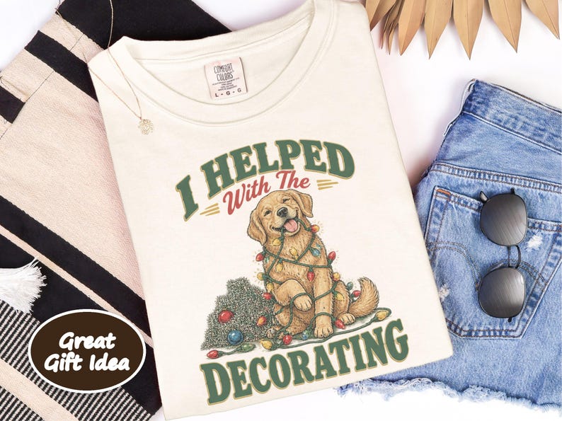 Christmas Dog Shirt, Golden Retriever Christmas Gift, Funny Dog Christmas Sweater, Holiday Pet Lover Tee, I Helped With The Decorating bild 6