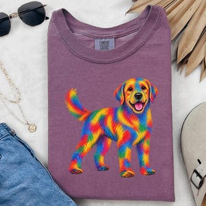 Colorful Dog Shirt, Dog Lover Gift, Golden Retriever Tee, Rainbow Pet Owner Present, Doodle Art Shirt image 7