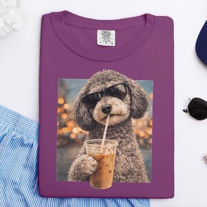 Comfort Colors Schnoodle Lover Iced Coffee Dog Shirt, Dog Drinking Coffee Tee, Schnoodle Mom Dad Gift, Cute Doodle Graphic Top, T-shirt image 6