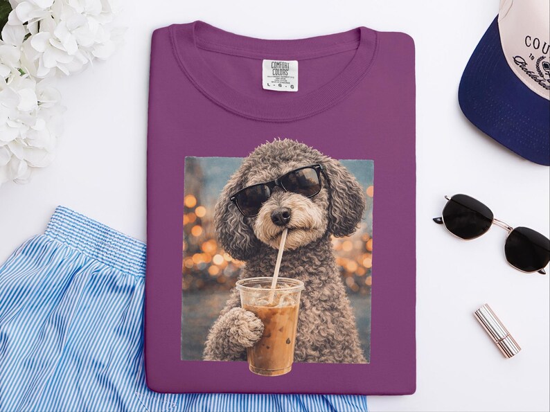 Comfort Colors Schnoodle Lover Iced Coffee Dog Shirt, Dog Drinking Coffee Tee, Schnoodle Mom Dad Gift, Cute Doodle Graphic Top, T-shirt image 6