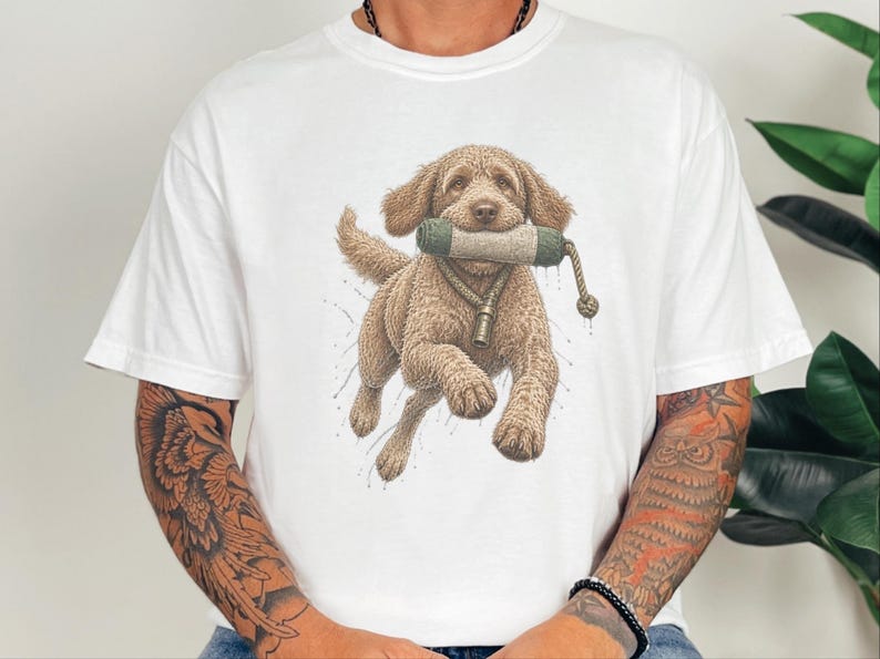 Labradoodle Shirt, Labradoodle Gift, Waterfowl Hunter, Hunting Dog Art, Outdoor Enthusiast, Duck Hunting Tee, Doodle Dog Dad Gift image 2