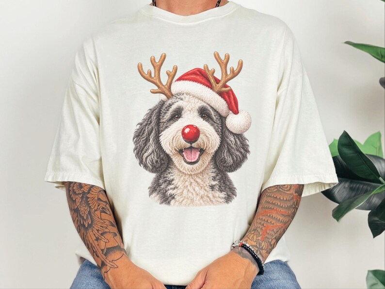 Camiseta navideña para Sheepadoodle, sudadera navideña para perros, regalo para dueños de Sheepadoodle, conjunto navideño para perros. imagen 10