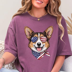 Comfort Colors Patriotic Pembroke Welsh Corgi Mom T-Shirt, Independence Day American Dog Lover Tee, USA 250th Anniversary Corgi Dad Graphic image 9