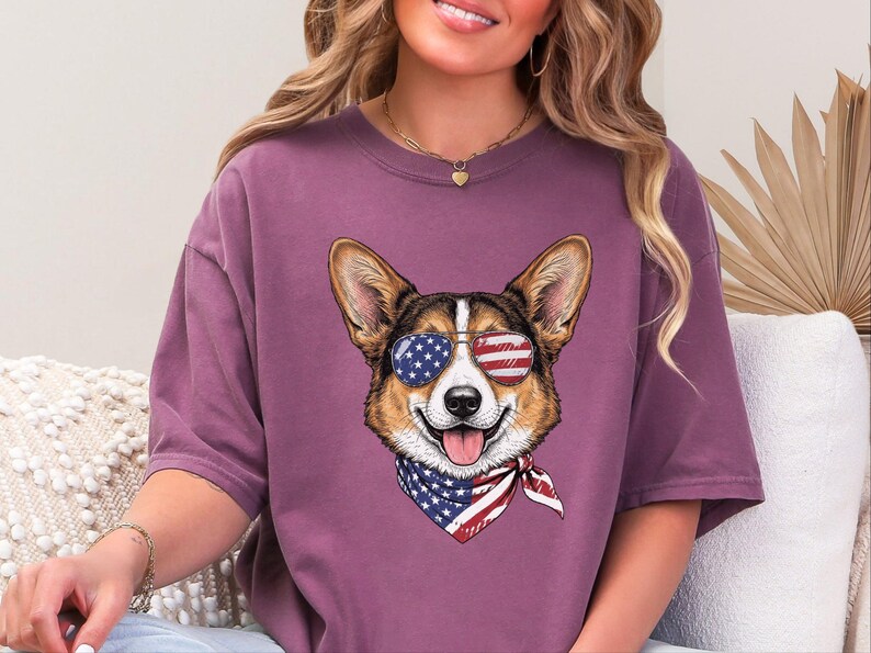 Comfort Colors Patriotic Pembroke Welsh Corgi Mom T-Shirt, Independence Day American Dog Lover Tee, USA 250th Anniversary Corgi Dad Graphic image 9