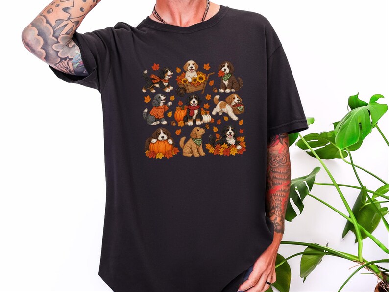 Herbstliches Bernedoodle-Shirt, Geschenk für Bernedoodle-Mama, Herbstliches Hunde-T-Shirt, Kürbis-Sweatshirt, Geschenk für Doodle-Liebhaber Bild 5