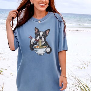 Boston Terrier Shirt, Ramen Lover Gift, Funny Dog Tee, Japanese Food Shirt, Boston Terrier Owner Gift, Noodle Lover T Shirt image 1