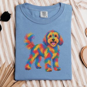 Cockapoo Shirt, Rainbow Dog Lover Gift, Colorful Puppy Tee, Doodle Mom Shirt, Dog Art Print image 4