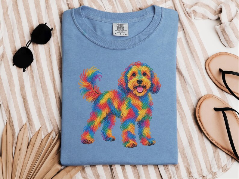 Cockapoo Shirt, Rainbow Dog Lover Gift, Colorful Puppy Tee, Doodle Mom Shirt, Dog Art Print image 4