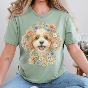 Cavapoo Mom Shirt, Cavapoo Floral Face Tee, Cute Dog Art, Dog Lover Gift for Owners, Poodle Cross Puppy, Floral Dog Design, Cavapoo Dad Gift imagen 4