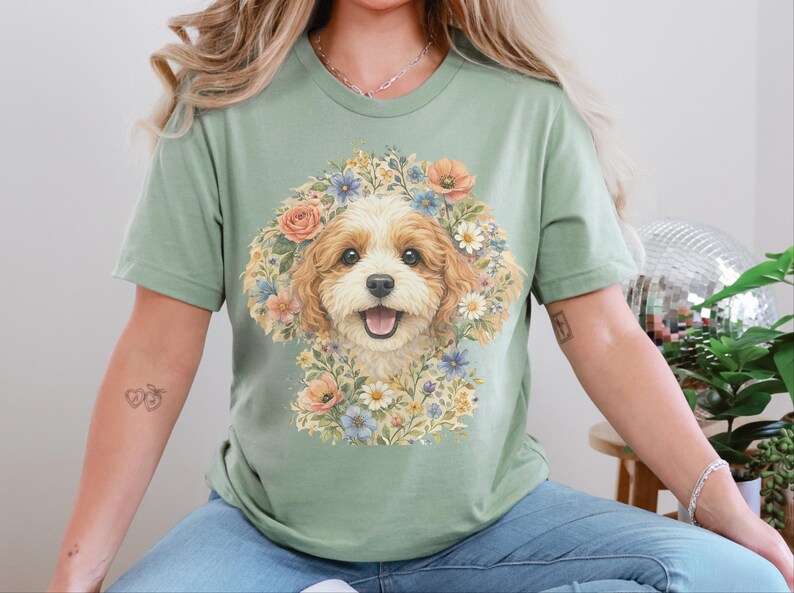 Cavapoo Mom Shirt, Cavapoo Floral Face Tee, Cute Dog Art, Dog Lover Gift for Owners, Poodle Cross Puppy, Floral Dog Design, Cavapoo Dad Gift imagen 4