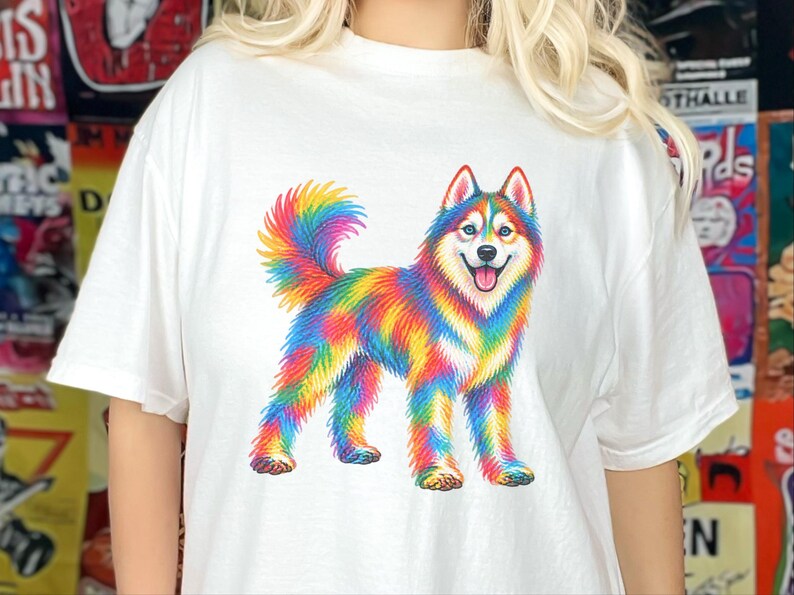 Husky Dog Shirt, Siberian Husky Gift, Colorful Dog Art, Husky Mom Gift, Dog Lover Tee image 6