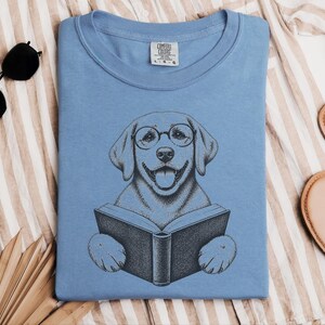 Reading Dog Shirt, Bookish Dog Tee, Lab Lover Gift, Dog Owner Gift, Library Shirt, Book Lover Shirt, Dog Mom Gift image 2