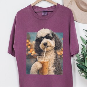 Comfort Colors Silly Dog Shirt, Iced Coffee Girly Tee, Sheepadoodle Cool Dog Mom Graphic Shirt, Coffee Lover Gift for Her, Dog Shirt Women image 9