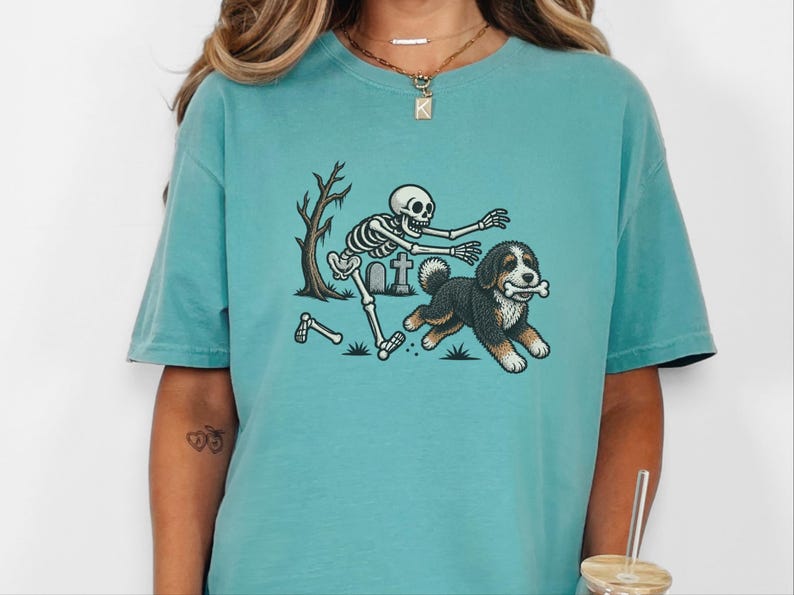 Bernedoodle Dog Shirt, Skeleton Dog Shirt, Halloween Pet Gift, Funny Bernedoodle Shirt, Halloween Dog Tee, Bernedoodle Mom Gift image 6