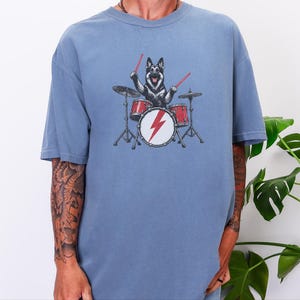 German Shepherd Rock Drummer Shirt, Heavy Metal Dog Lover Gift, Rock Music Fan Tee, Drum Kit Player Present, Band Member Shirt image 10