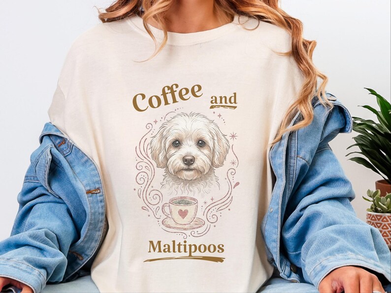 Comfort Colors Maltipoo Mom Shirt, Coffee And Maltipoos Tee, Dog Mama Gift, Vintage Dog Lover Tee, Maltese Poodle Mix, Cozy Tea Lover image 5