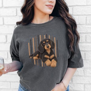 Dachshund Dog Shirt, Wiener Dog Mom Gift, Long Haired Doxie Tee, Dapple Dachshund Lover Present, Sausage Dog Art image 9