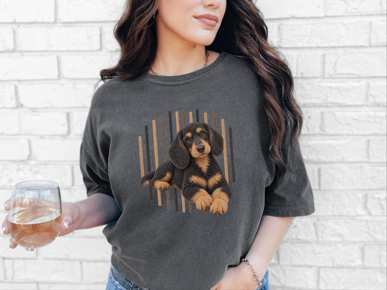 Dachshund Dog Shirt, Wiener Dog Mom Gift, Long Haired Doxie Tee, Dapple Dachshund Lover Present, Sausage Dog Art image 9