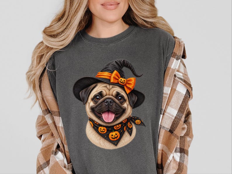 Halloween Pug Shirt, Pug Mom Gift, Witch Dog Tee, Spooky Dog Owner Gift, Dog Lover Halloween Gift image 6