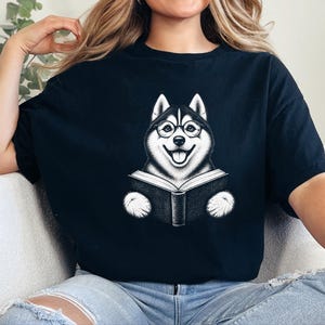 Husky Reading Shirt, Husky Dog Gift, Bookish Dog Tee, Dog Reading Shirt, Husky Mom Gift image 1