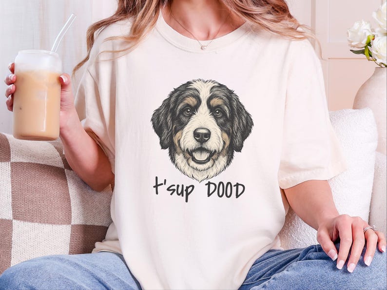 Comfort Colors Bernedoodle T-Shirt, T'sup Dood Dog Owner Tee, Tri-Color Bernese Mountain Dog Mix Shirt, Goldendoodle Sheepadoodle Doodle bild 9