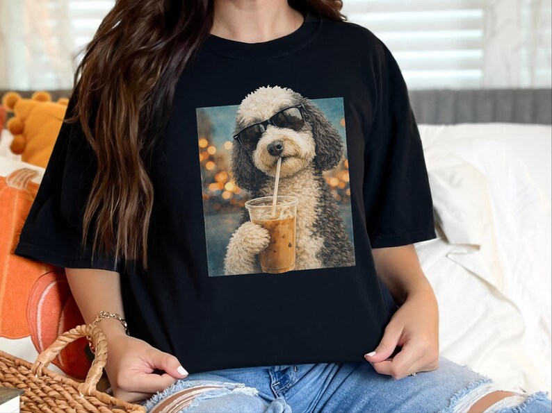 Comfort Colors Silly Dog Shirt, Iced Coffee Girly Tee, Sheepadoodle Cool Dog Mom Graphic Shirt, Coffee Lover Gift for Her, Dog Shirt Women image 6