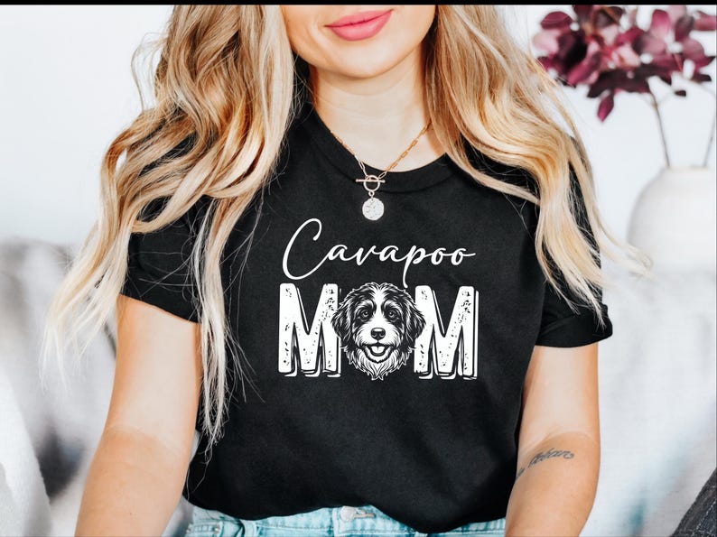 Cavapoo-Mama-Shirt, süßes Doodle-T-Shirt | Geschenk für Hundeliebhaberinnen, T-Shirt für Pudel-Mischlingsbesitzerinnen | Lustige Kleidung für Hundemamas, Geschenkidee für frischgebackene Hundemamas Bild 8
