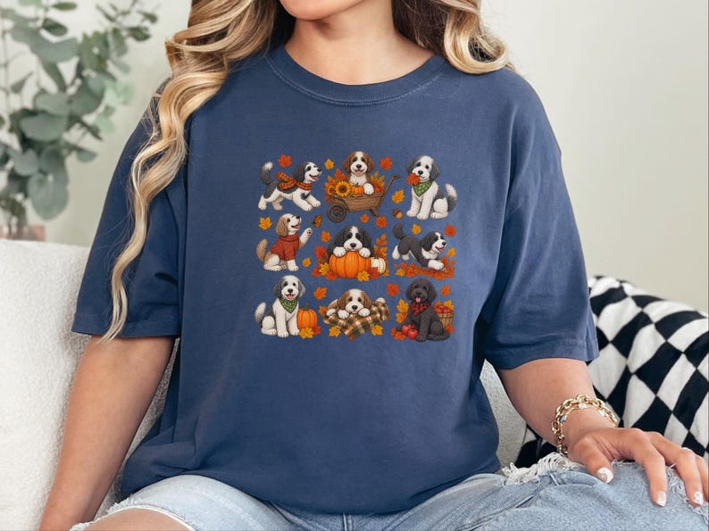 Sheepadoodle Fall Sweatshirt, Autumn Dog Shirt, Sheepadoodle Mom Gift, Doodle Dog Lover Shirt, Pumpkin Spice Tee image 1