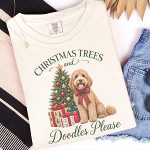Cockapoo kerstshirt, kerstshirt voor huisdieren, cadeau voor cockapoo-liefhebbers, kerstbomen en doodles graag afbeelding 10