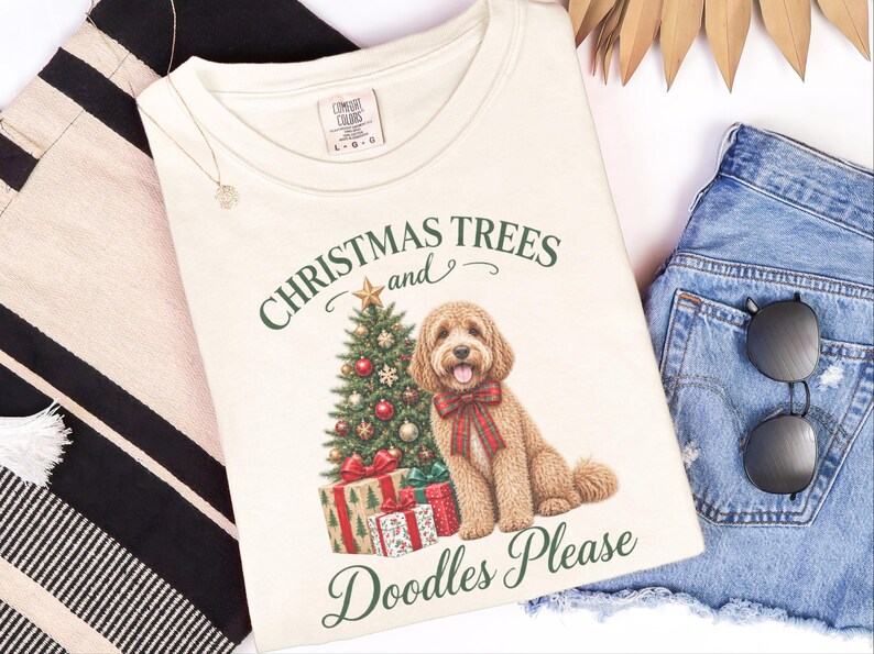 Cockapoo kerstshirt, kerstshirt voor huisdieren, cadeau voor cockapoo-liefhebbers, kerstbomen en doodles graag afbeelding 10