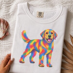 Colorful Dog Shirt, Dog Lover Gift, Golden Retriever Tee, Rainbow Pet Owner Present, Doodle Art Shirt image 9