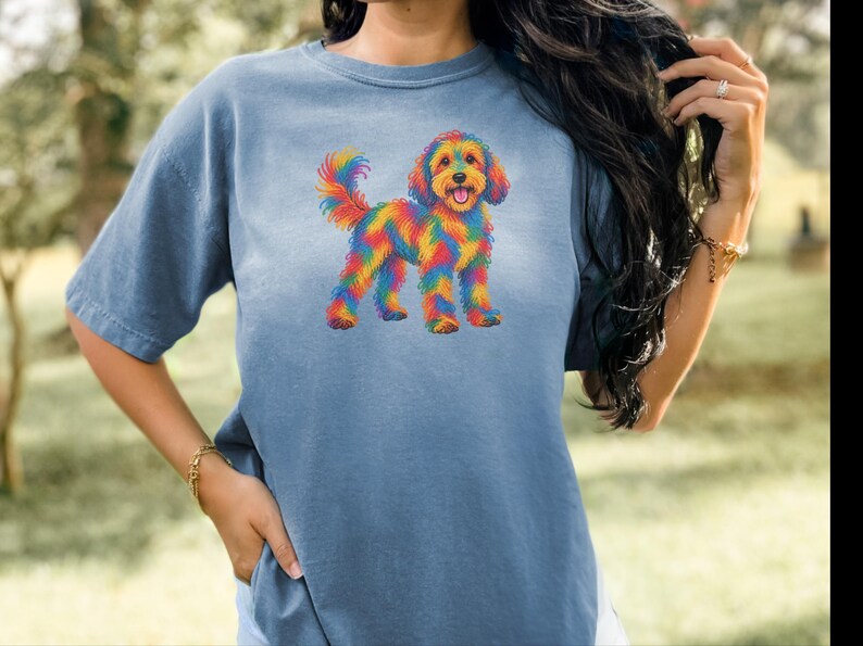 Cockapoo Shirt, Rainbow Dog Lover Gift, Colorful Puppy Tee, Doodle Mom Shirt, Dog Art Print image 6