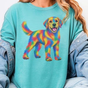 Colorful Dog Shirt, Dog Lover Gift, Golden Retriever Tee, Rainbow Pet Owner Present, Doodle Art Shirt image 4